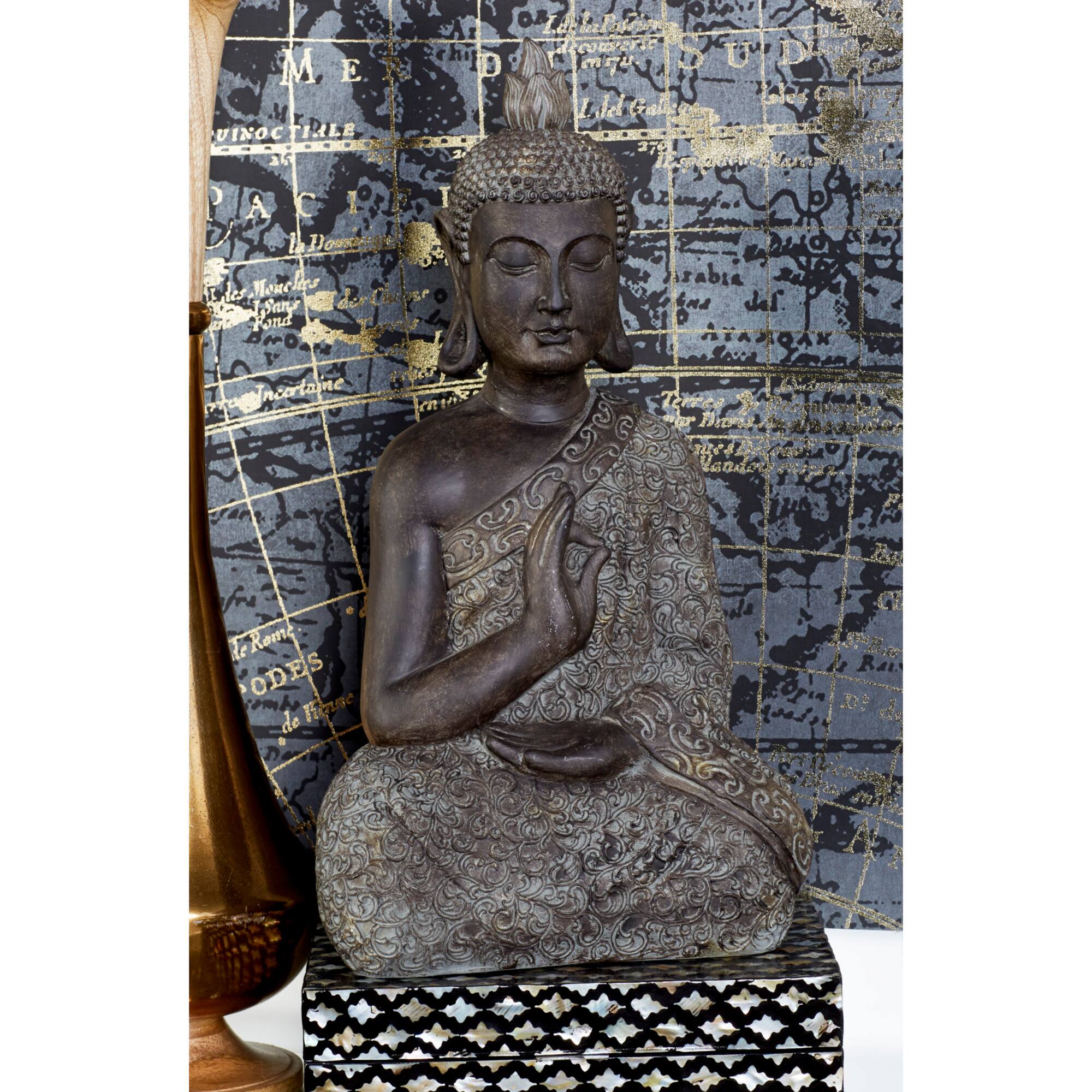 21" Brown Bohemian Polystone Buddha Sculpture